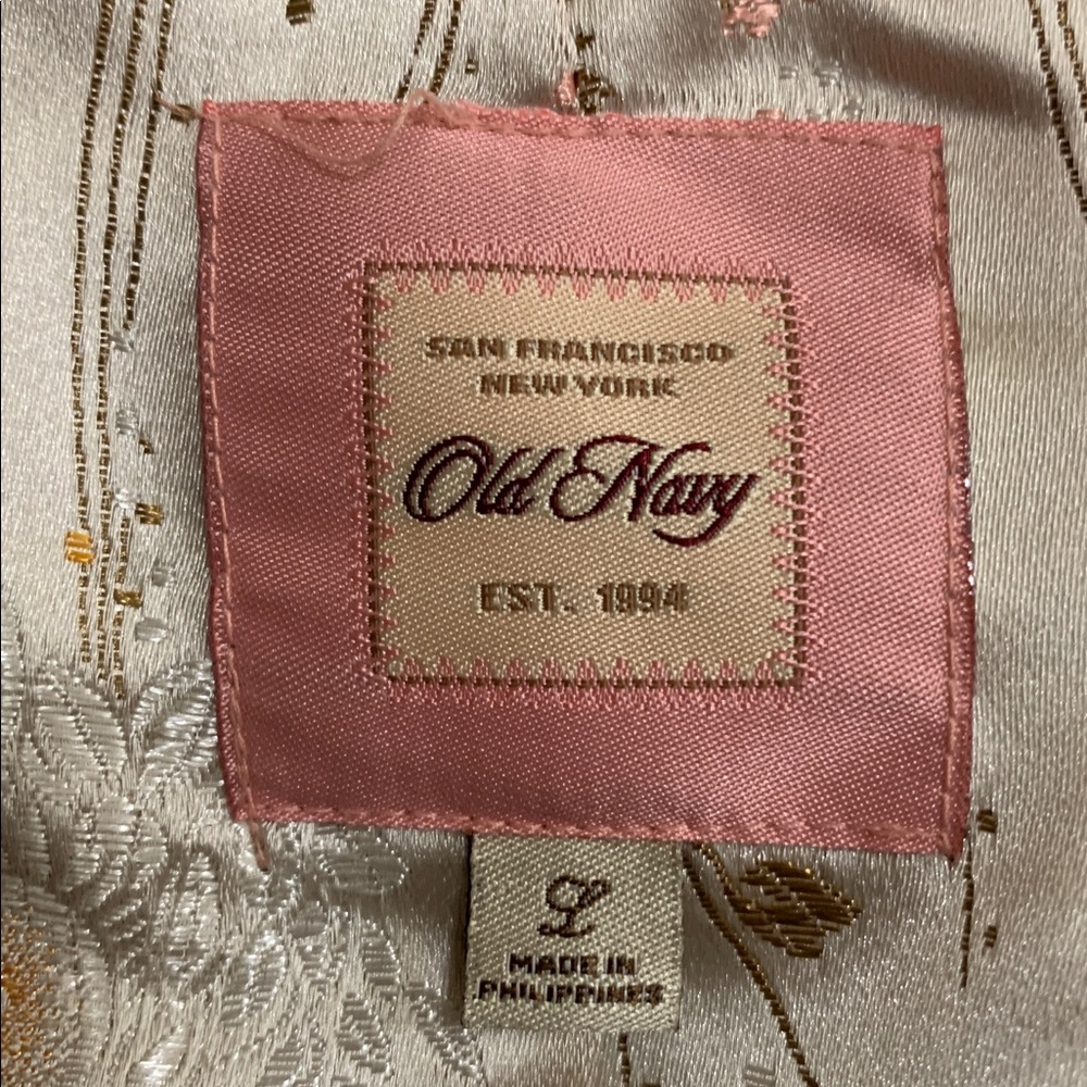 Vintage Old Navy Y2K Pink Velvet Large Blazer Floral Brocade Lined Pockets.   V - Picture 3 of 10